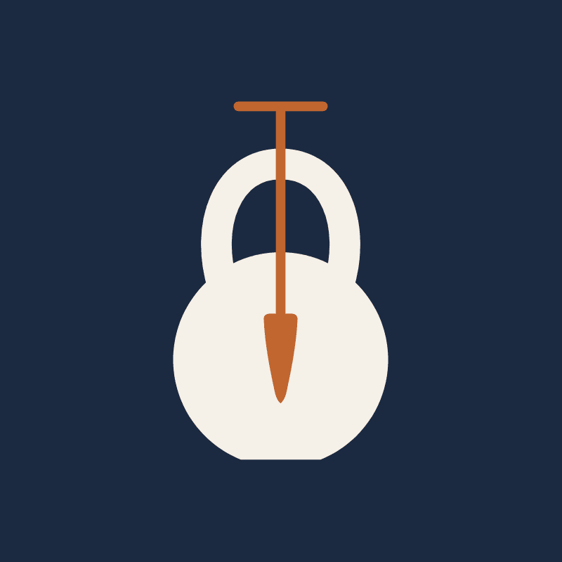Símbolo do Aprumo: um kettlebell atravessado por um prumo.